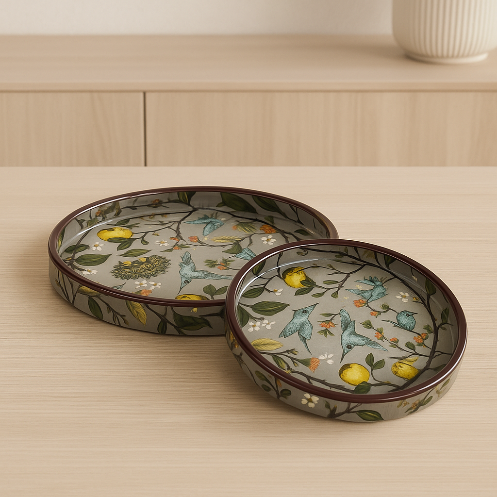 Round Hand Painted Resin Bird Platter