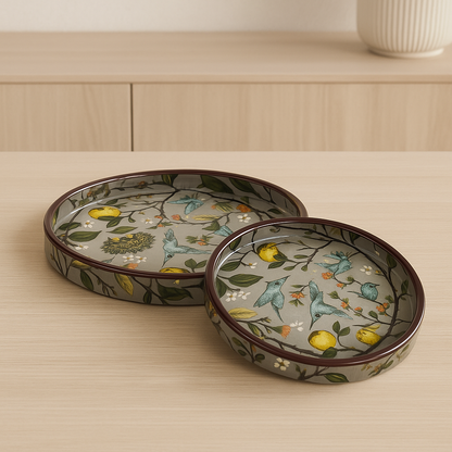 Round Hand Painted Resin Bird Platter