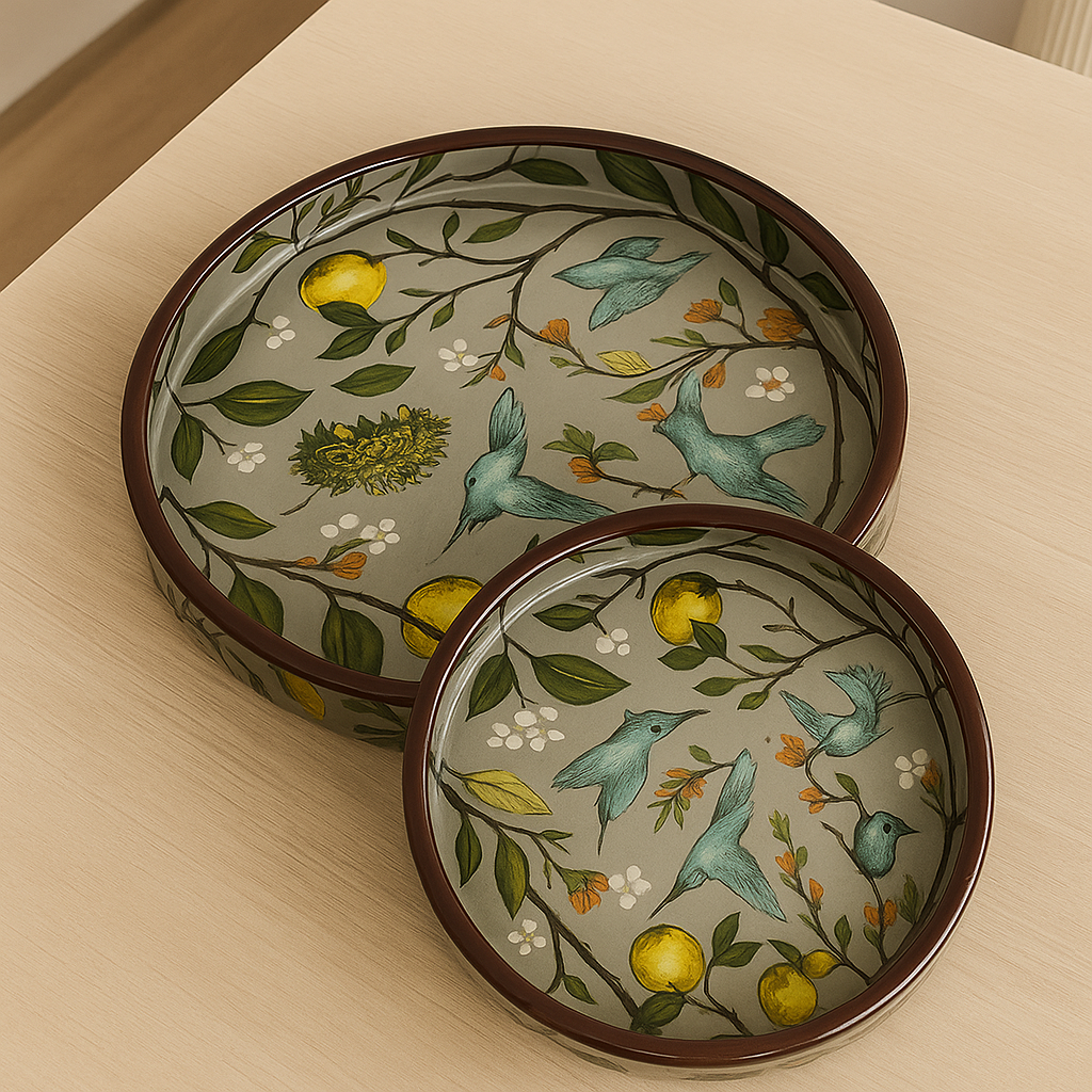 Round Hand Painted Resin Bird Platter