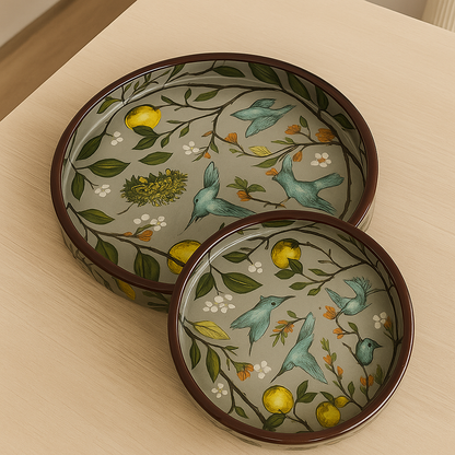 Round Hand Painted Resin Bird Platter