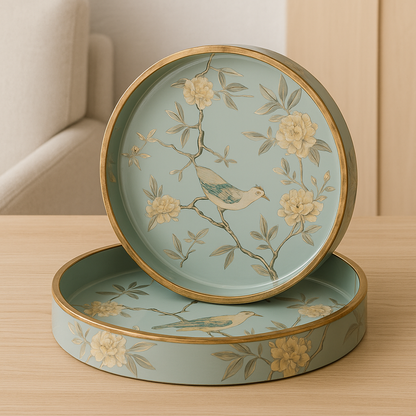 Round Handmade Nested Set of 2 Wood Trays