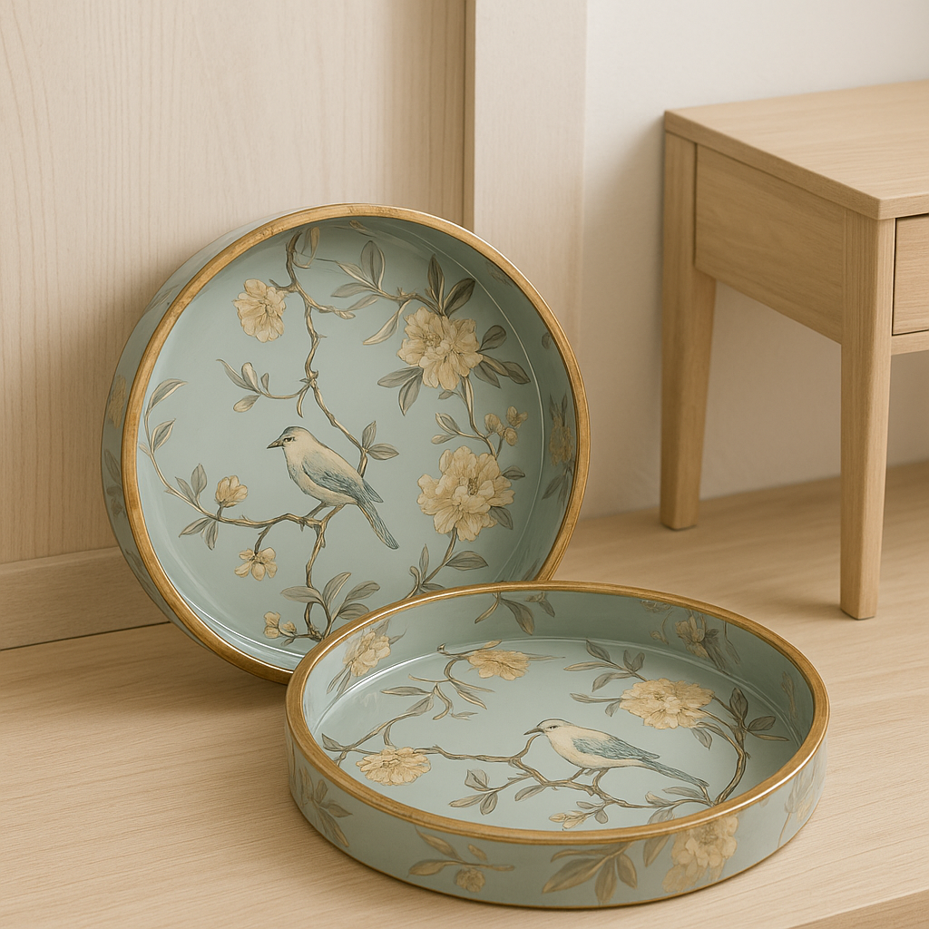 Round Handmade Nested Set of 2 Wood Trays