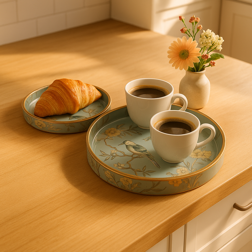 Round Handmade Nested Set of 2 Wood Trays