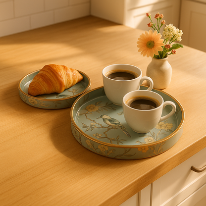 Round Handmade Nested Set of 2 Wood Trays