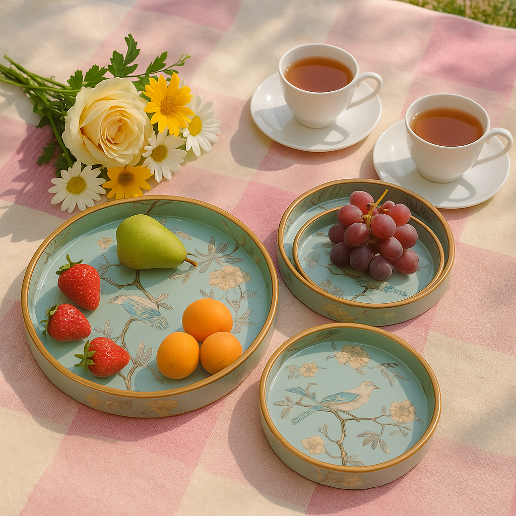 Round Handmade Nested Set of 2 Wood Trays