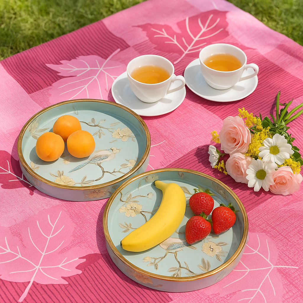 Round Handmade Nested Set of 2 Wood Trays