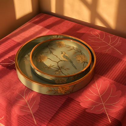 Round Handmade Nested Set of 2 Wood Trays