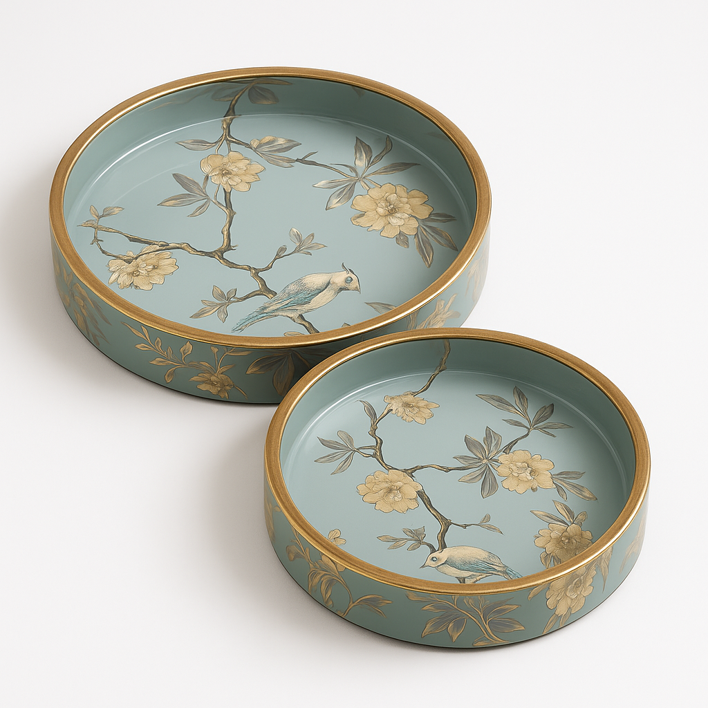 Round Handmade Nested Set of 2 Wood Trays