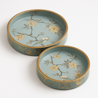 Round Handmade Nested Set of 2 Wood Trays