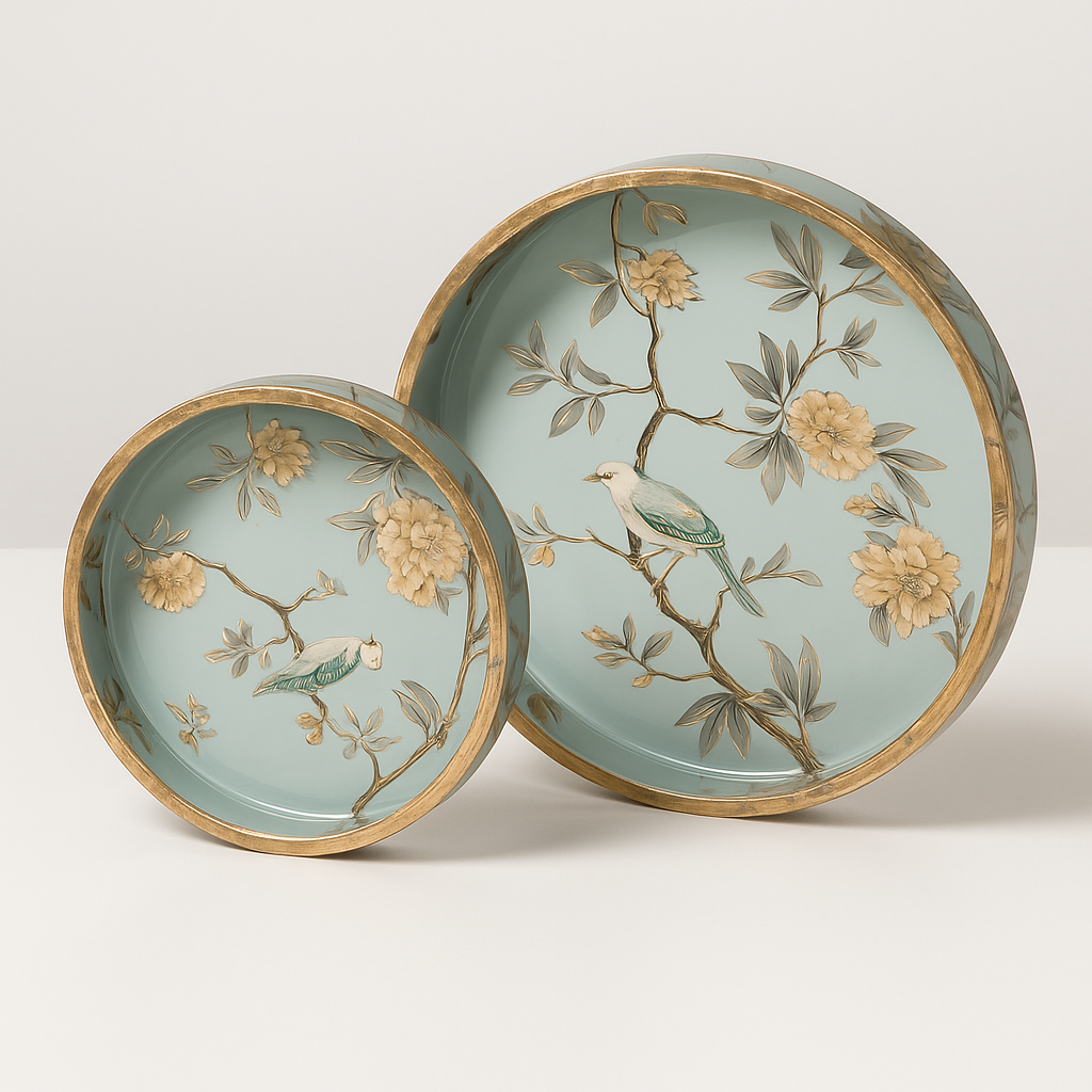 Round Handmade Nested Set of 2 Wood Trays