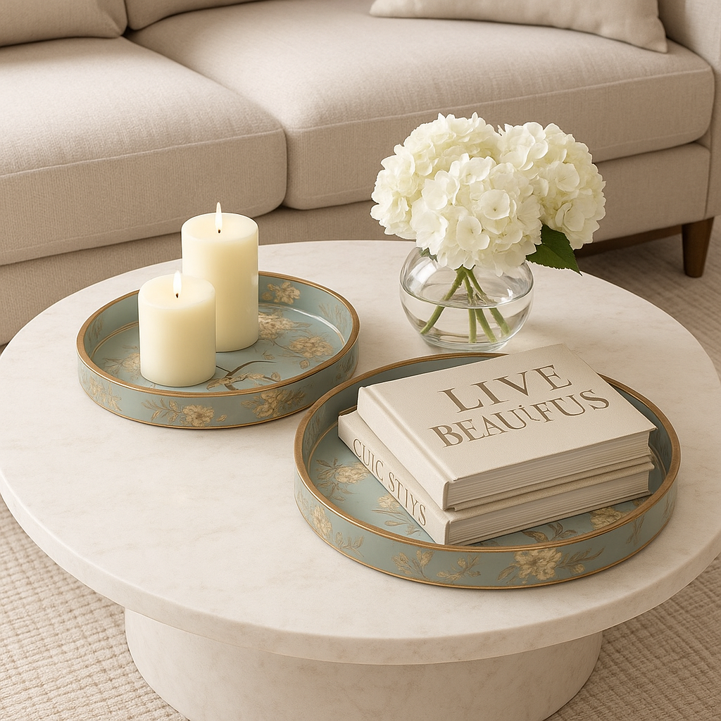 Round Handmade Nested Set of 2 Wood Trays