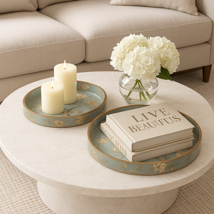 Round Handmade Nested Set of 2 Wood Trays