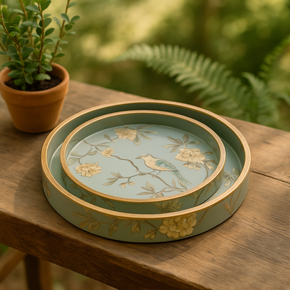 Round Handmade Nested Set of 2 Wood Trays