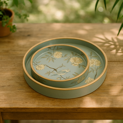 Round Handmade Nested Set of 2 Wood Trays