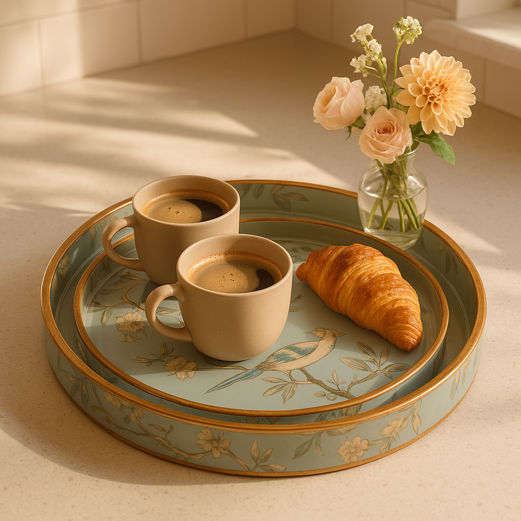 Round Handmade Nested Set of 2 Wood Trays