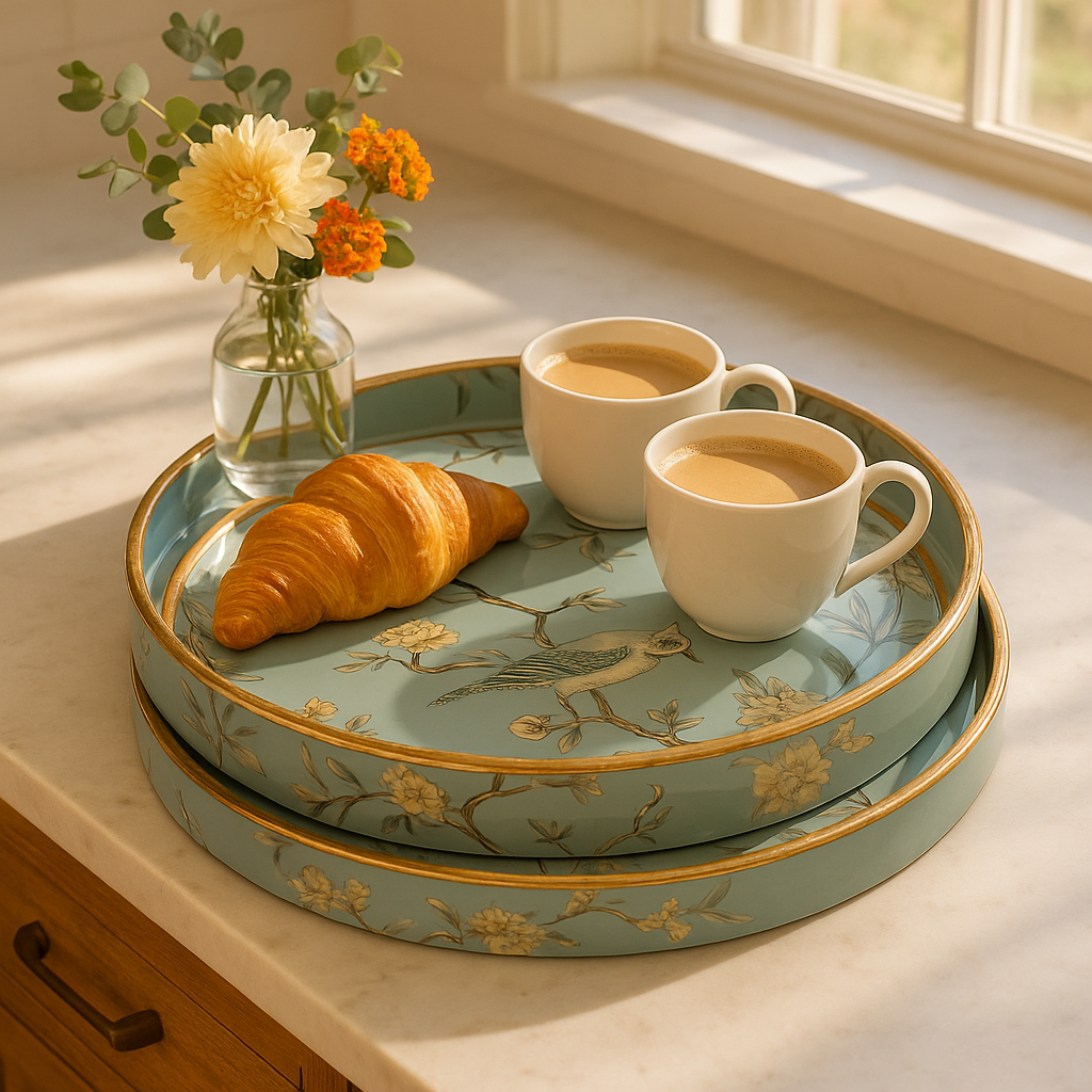 Round Handmade Nested Set of 2 Wood Trays
