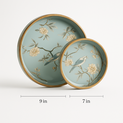 Round Handmade Nested Set of 2 Wood Trays