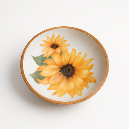 Hand-Painted Sunflower Wooden Bowl