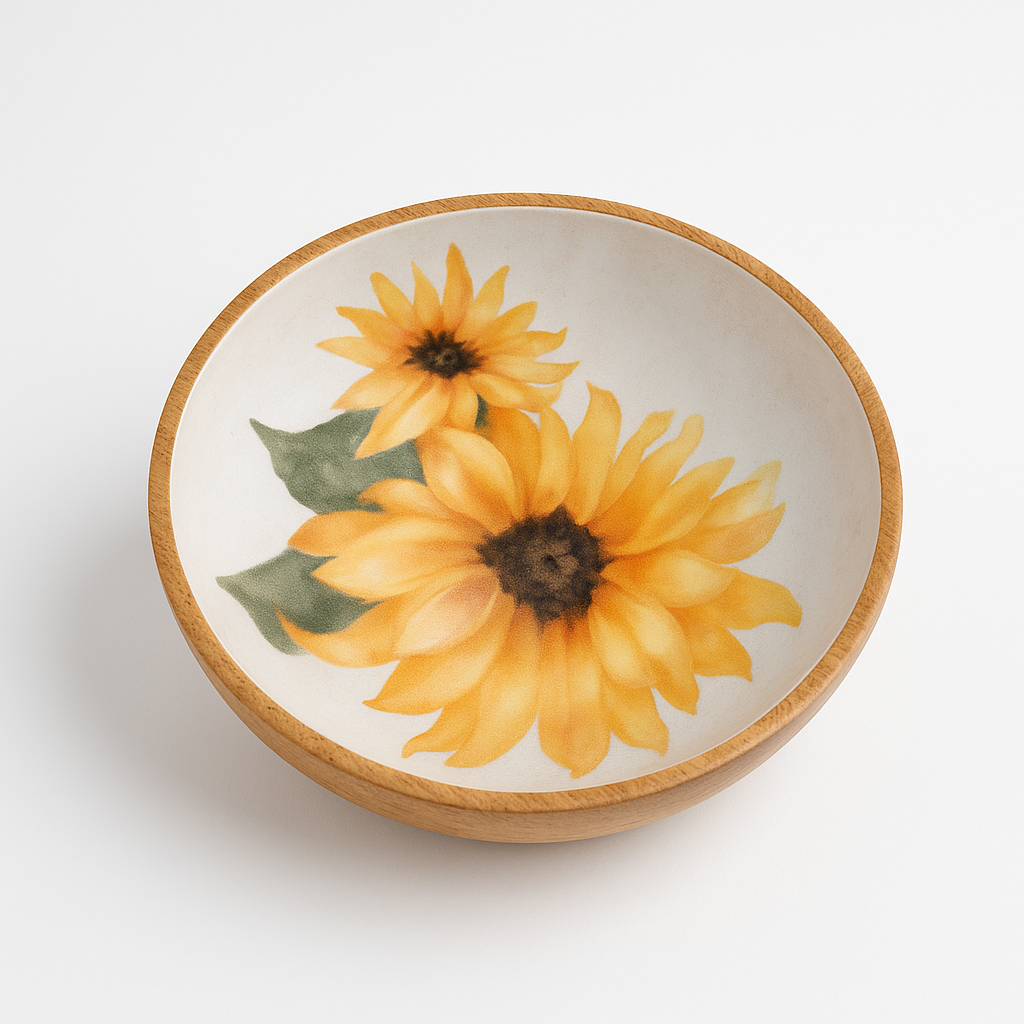 Hand-Painted Sunflower Wooden Bowl