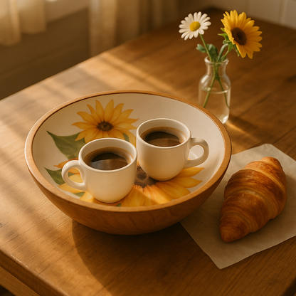 Hand-Painted Sunflower Wooden Bowl