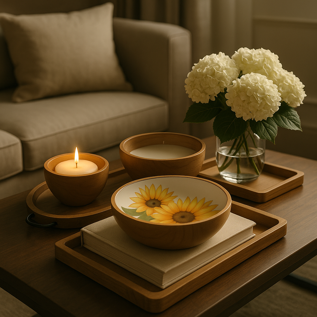Hand-Painted Sunflower Wooden Bowl