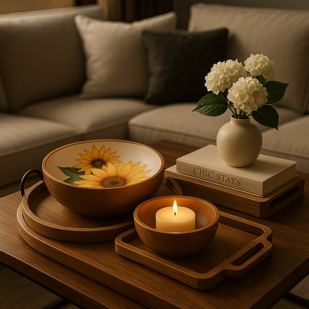 Hand-Painted Sunflower Wooden Bowl