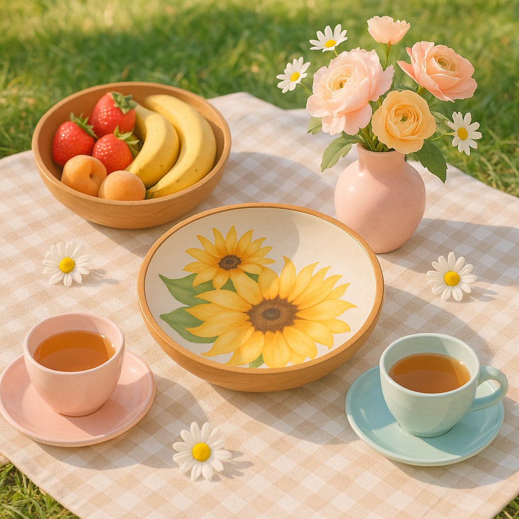 Hand-Painted Sunflower Wooden Bowl