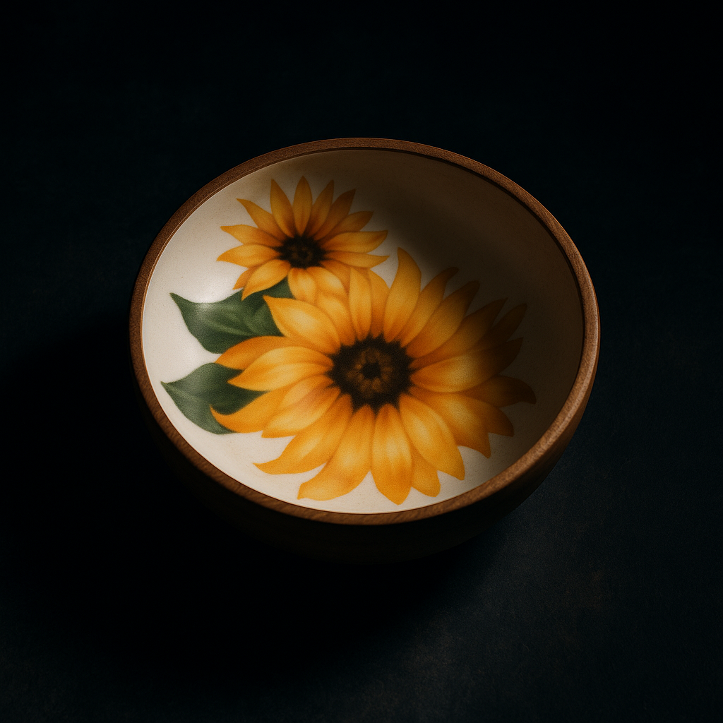 Hand-Painted Sunflower Wooden Bowl