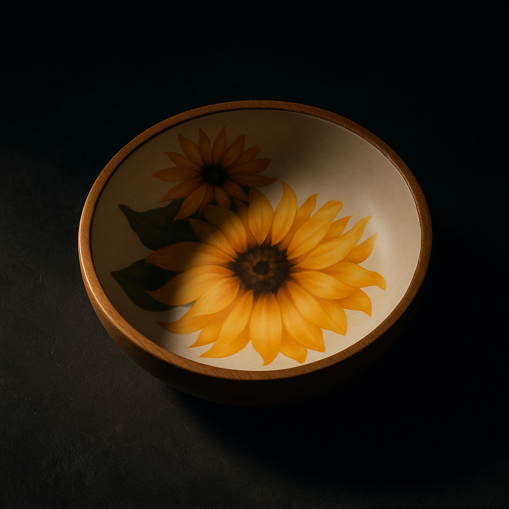 Hand-Painted Sunflower Wooden Bowl