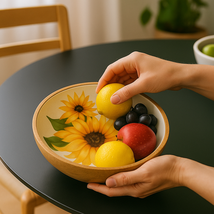Hand-Painted Sunflower Wooden Bowl