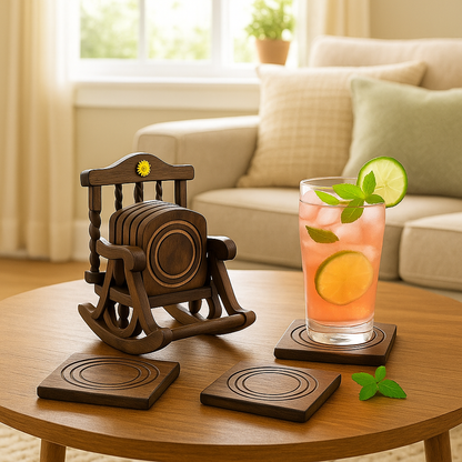 Rustic Wooden Coaster Set of 6