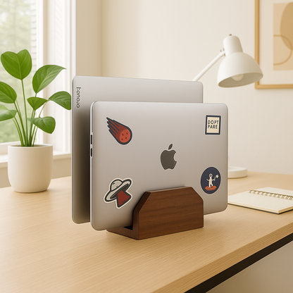 Dual Vertical Wooden Laptop Stand