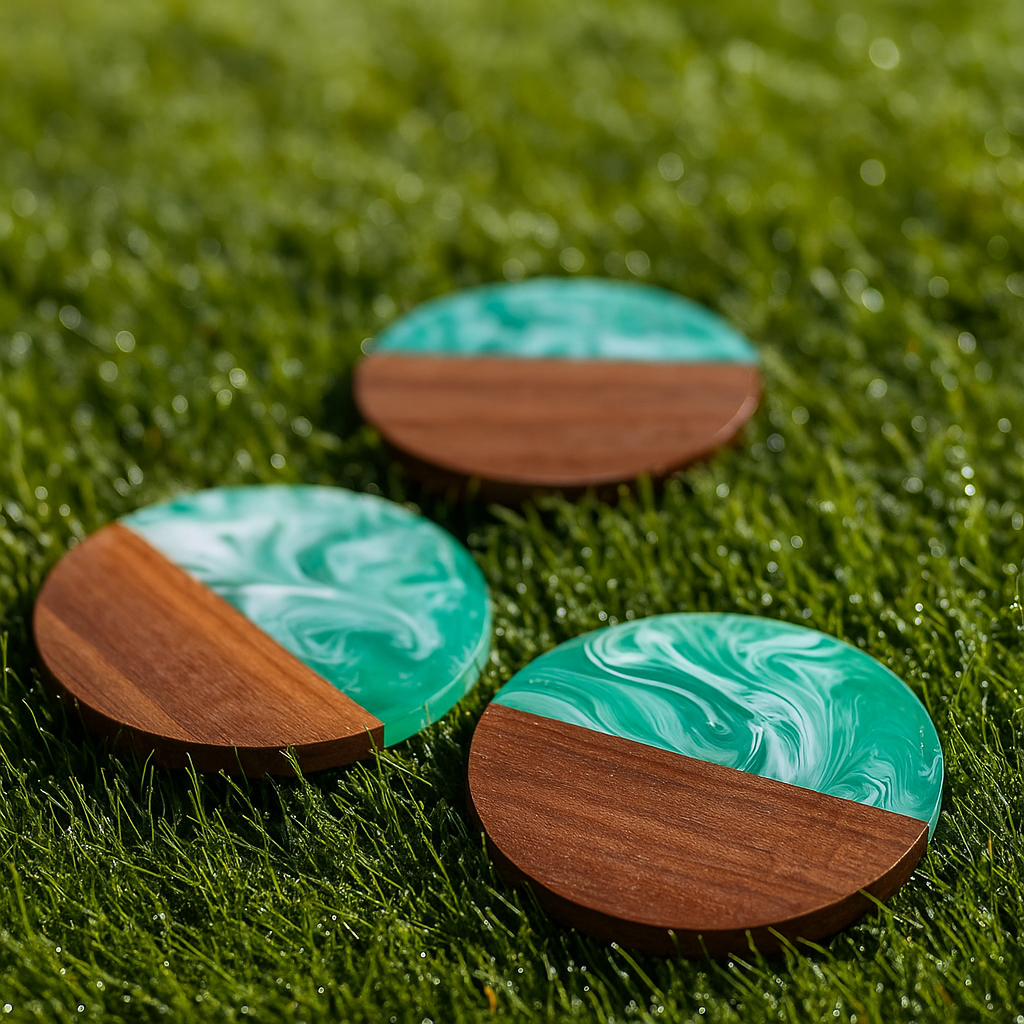 Green Epoxy Resin Wooden Coasters