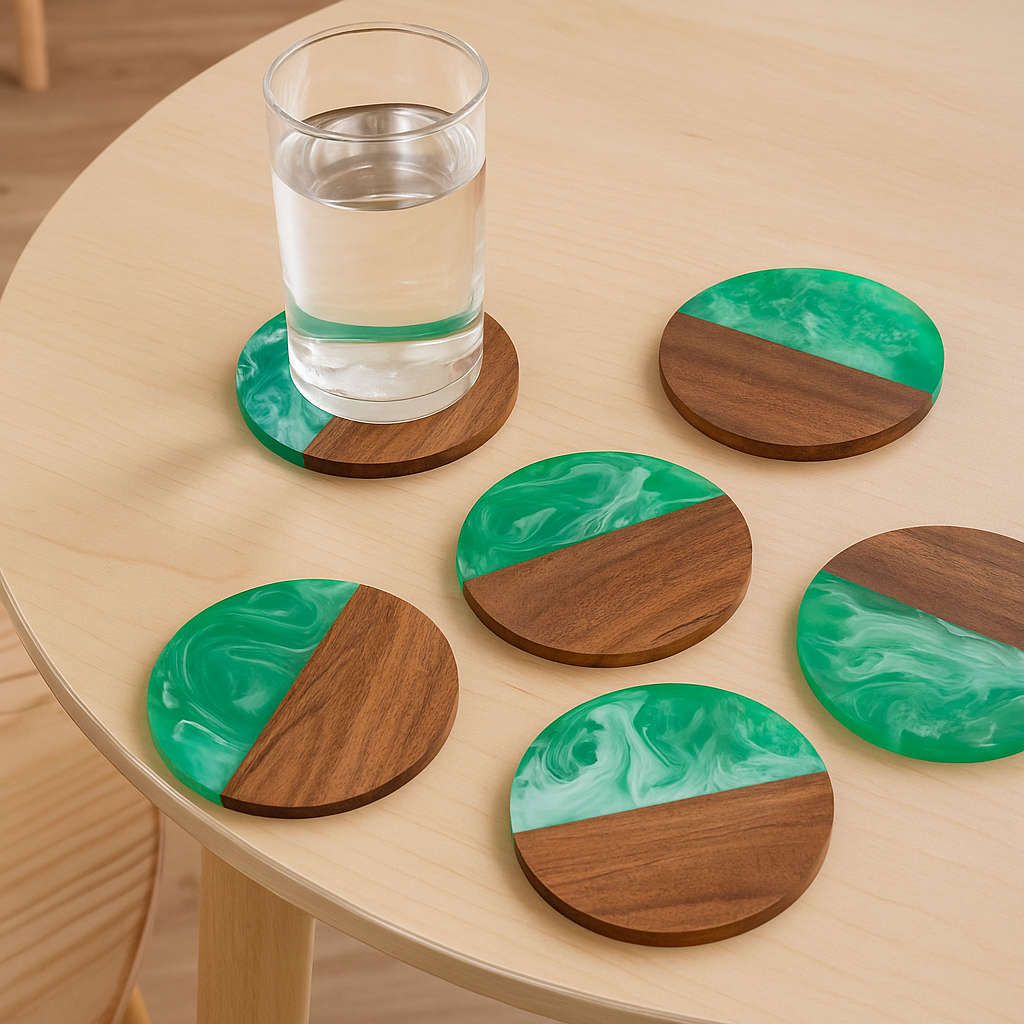 Green Epoxy Resin Wooden Coasters