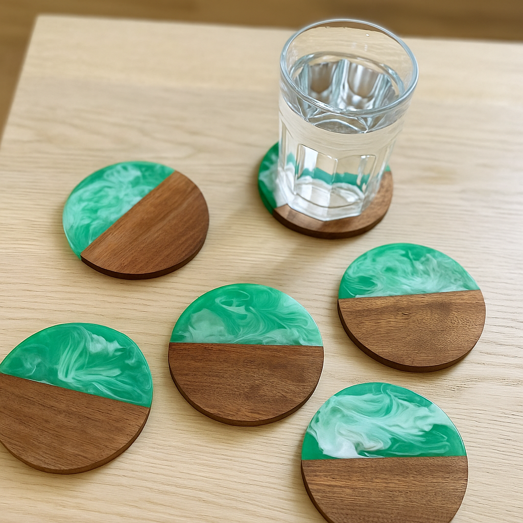 Green Epoxy Resin Wooden Coasters