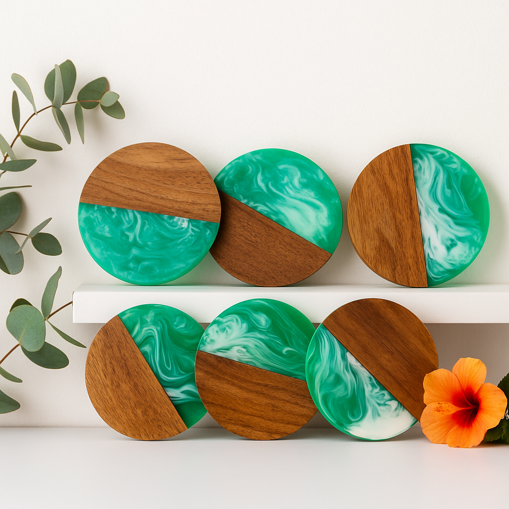 Green Epoxy Resin Wooden Coasters