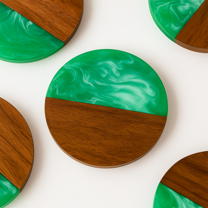 Green Epoxy Resin Wooden Coasters