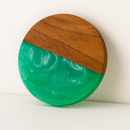 Green Epoxy Resin Wooden Coasters