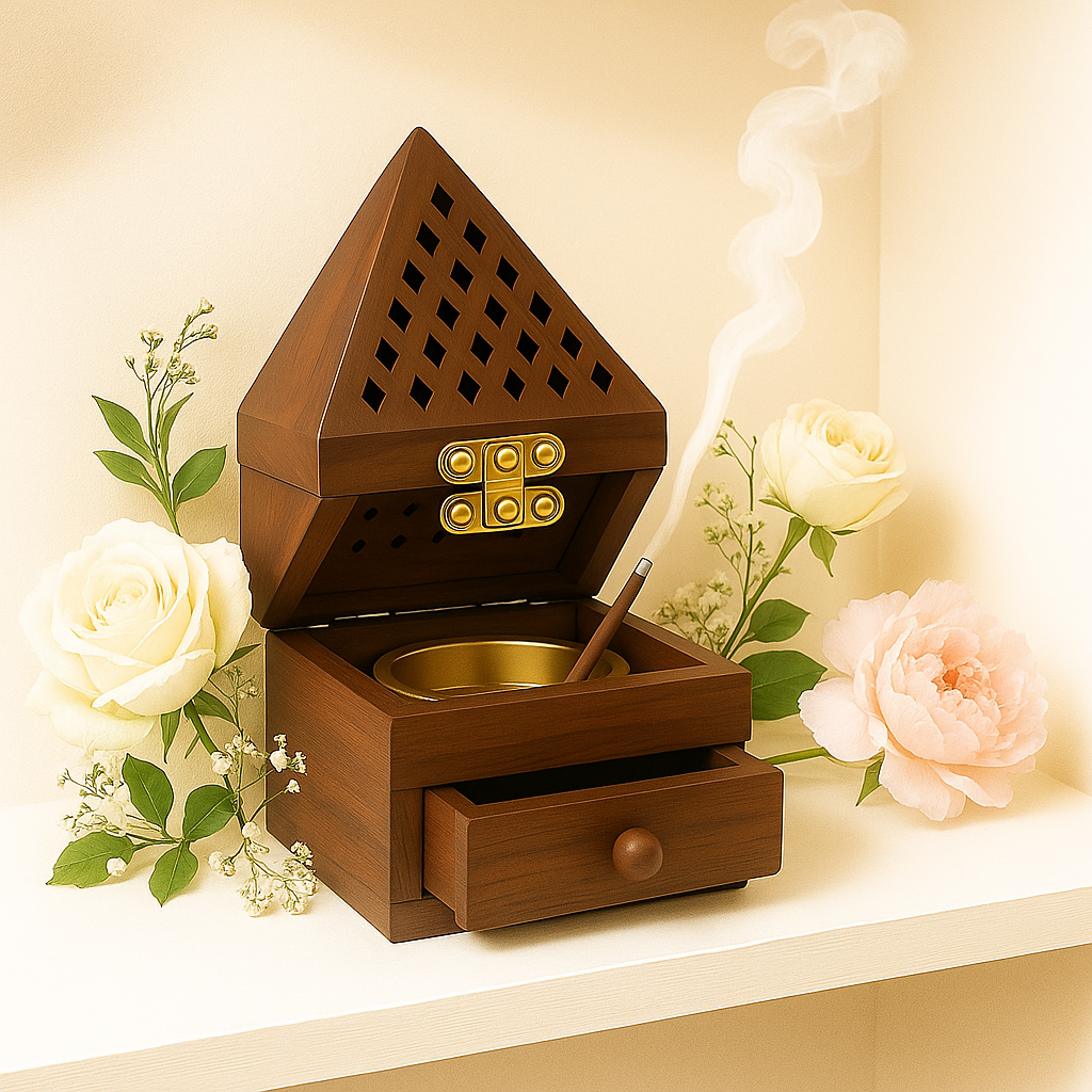 Handmade Wooden Pyramid Incense Burner