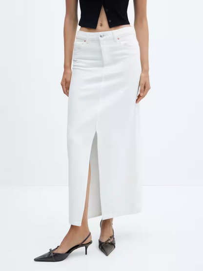 Slit denim skirt