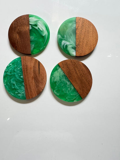 Green Epoxy Resin Wooden Coasters
