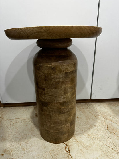 Solid Natural Wood Bedside Round Console Table
