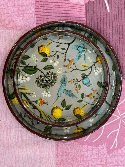 Round Hand Painted Resin Bird Platter