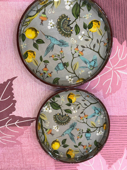Round Hand Painted Resin Bird Platter