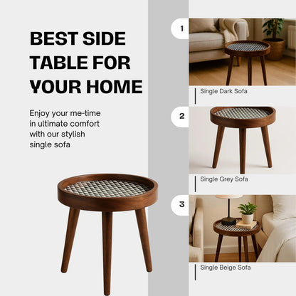 Handmade Side Table Solid Mango Wood Detachable Legs Geometric Elegance: Handcrafted Wooden Tray with Monochrome Optical Illusion Pattern