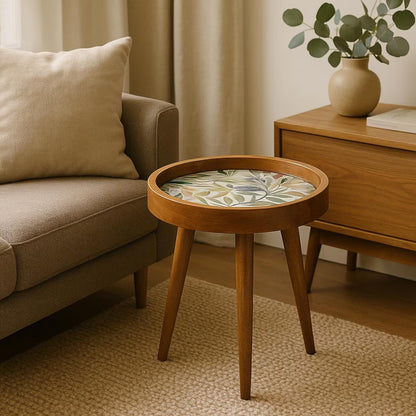 Handcrafted Mango Wood Floral Inlay Detachable Legs Side Table