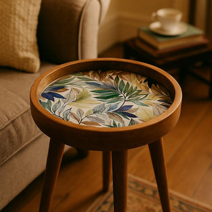 Handcrafted Mango Wood Floral Inlay Detachable Legs Side Table