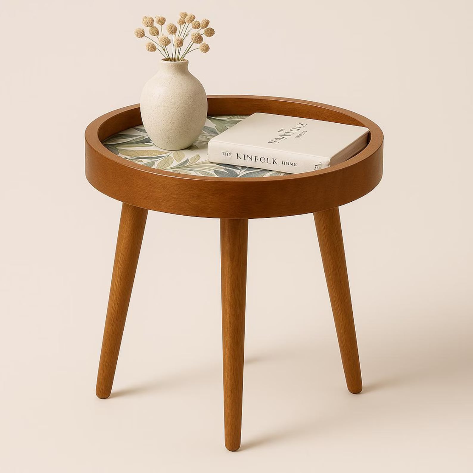 Handcrafted Mango Wood Floral Inlay Detachable Legs Side Table