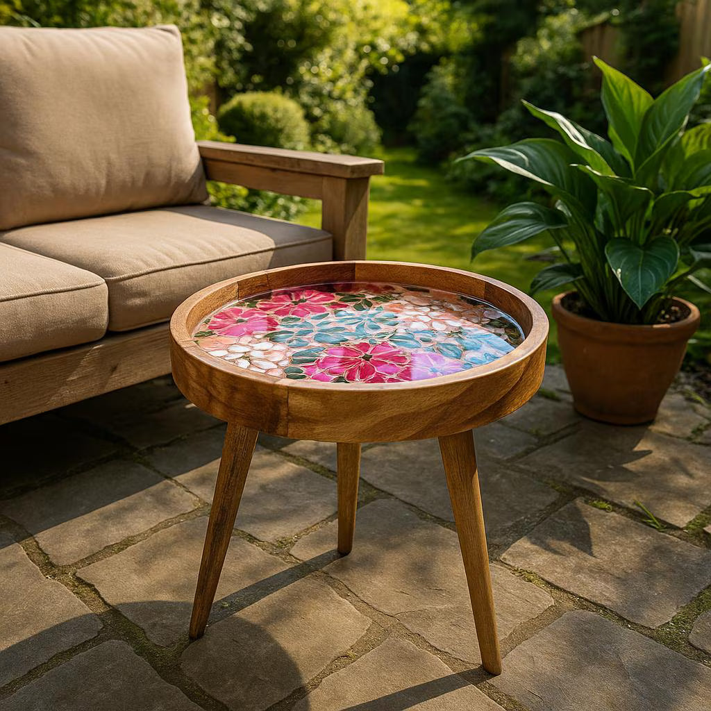 Mango Wood Pink Medley Floral Coffee Table