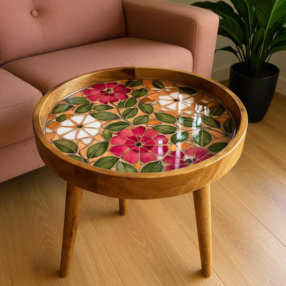 Mango Wood Pink Medley Floral Coffee Table